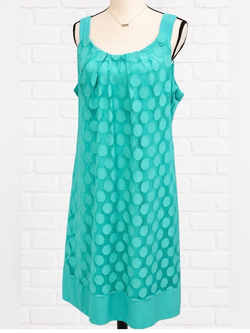 Robbie Bee Turquoise Polka Dot Mesh Shift Dress Size 14 Sleeveless